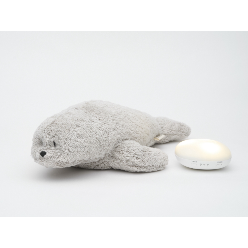 Moonie - Sleep soother with melody and light, seal, organic grey