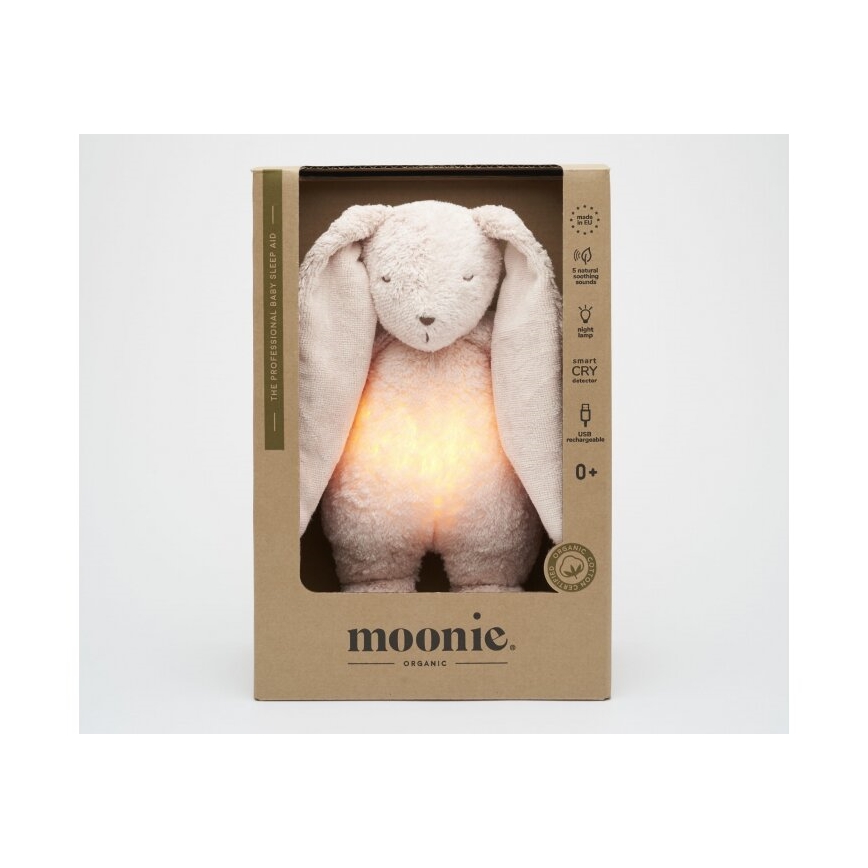 Moonie - Snuggle buddy with a melody and light 2.0 bunny organic rose