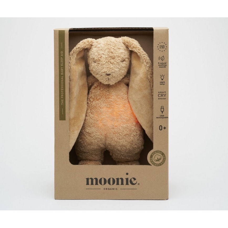 Moonie - Snuggle buddy with a melody and light bunny 2.0 organic cappuccino
