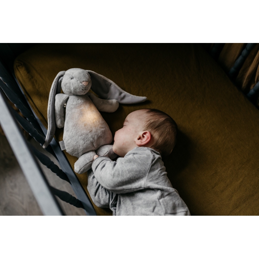 Moonie - Snuggle buddy with a melody and light bunny 2.0 organic grey