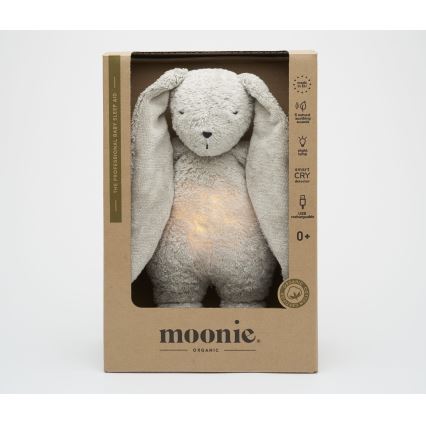 Moonie - Snuggle buddy with a melody and light bunny 2.0 organic grey