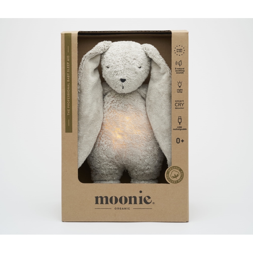 Moonie - Snuggle buddy with a melody and light bunny 2.0 organic grey
