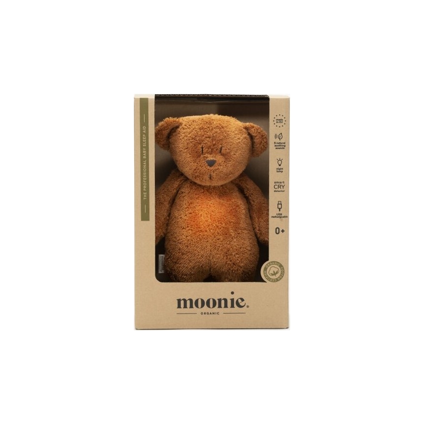 Moonie - Snuggle buddy with a melody and light little bear 2.0 organic caramel