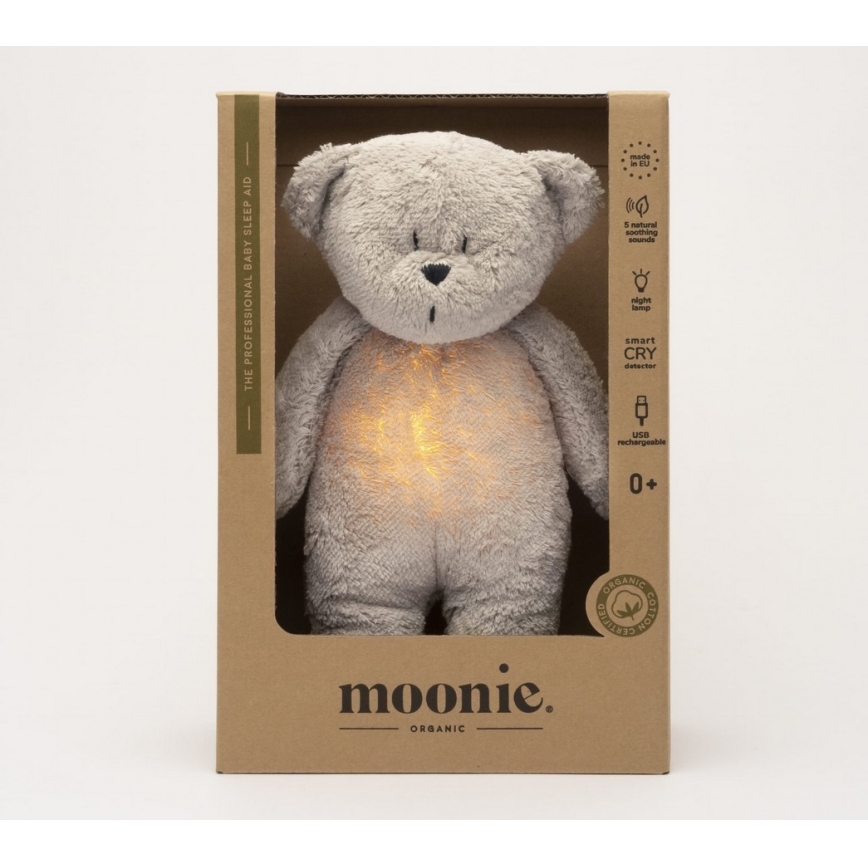 Moonie - Snuggle buddy with a melody and light little bear 2.0 organic grey