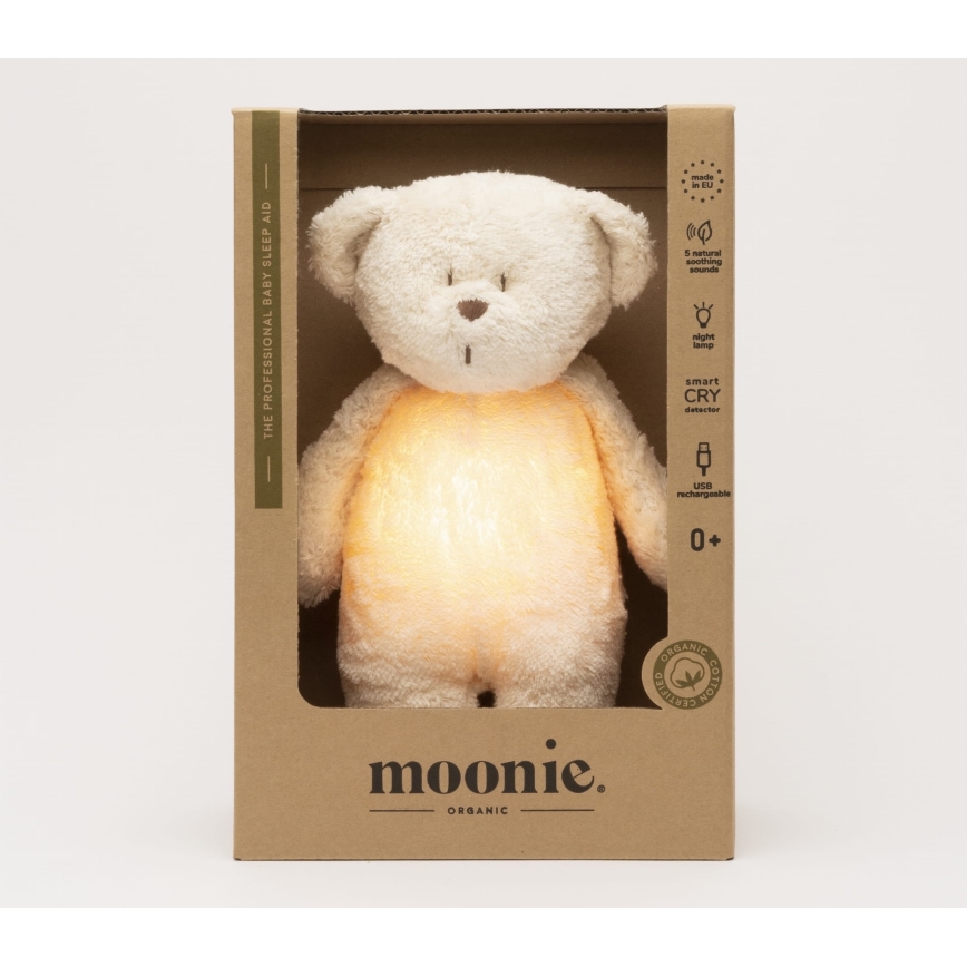 Moonie - Snuggle buddy with a melody and light little bear 2.0 organic polar