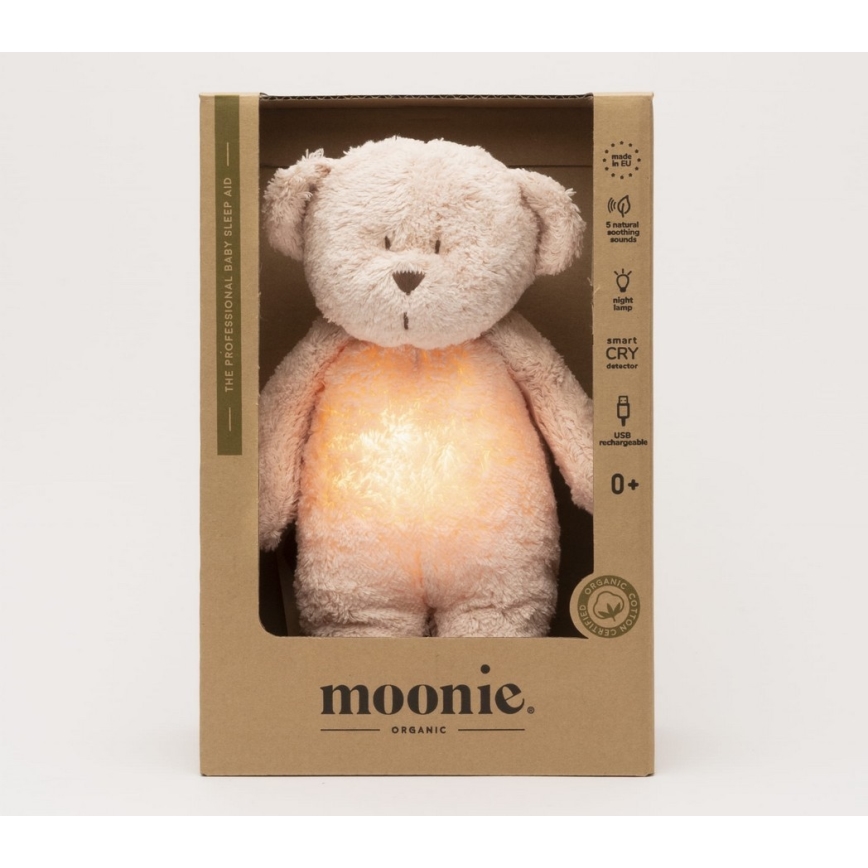 Moonie - Snuggle buddy with a melody and light little bear 2.0 organic rose