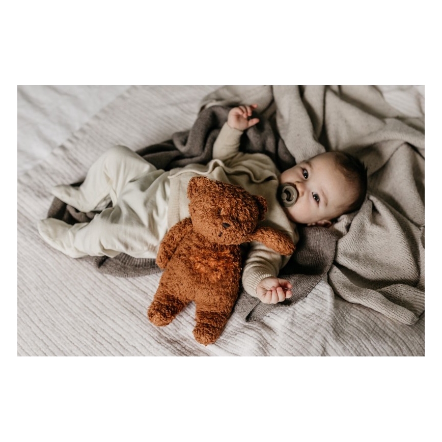 Moonie - Snuggle buddy with a melody and light little bear organic caramel natur