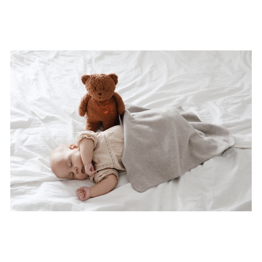 Moonie - Snuggle buddy with a melody and light little bear organic caramel natur