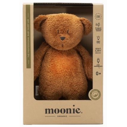 Moonie - Snuggle buddy with a melody and light little bear organic caramel natur