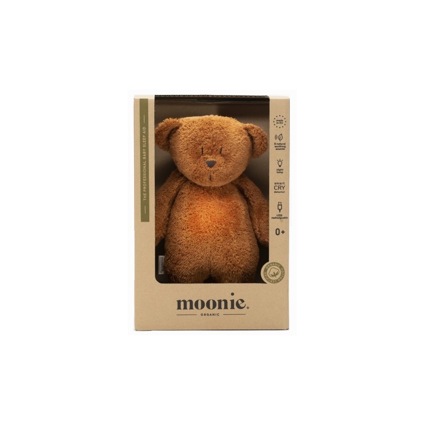 Moonie - Snuggle buddy with a melody and light little bear organic caramel natur