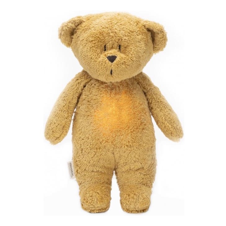 Moonie - Snuggle buddy with a melody and light little bear organic honey natur