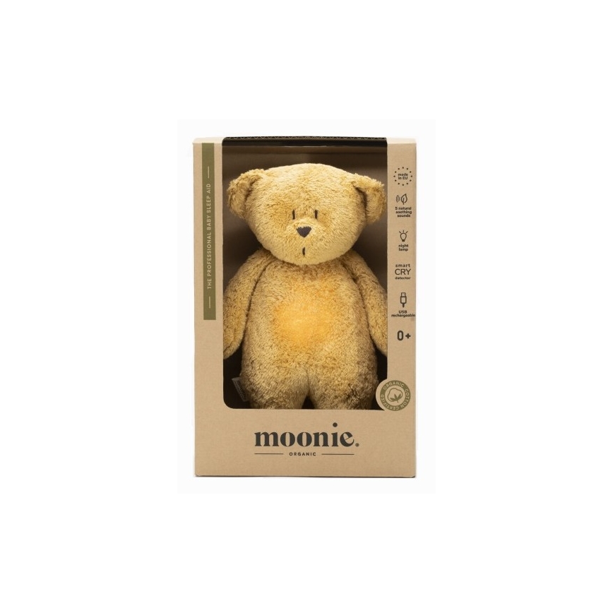 Moonie - Snuggle buddy with a melody and light little bear organic honey natur