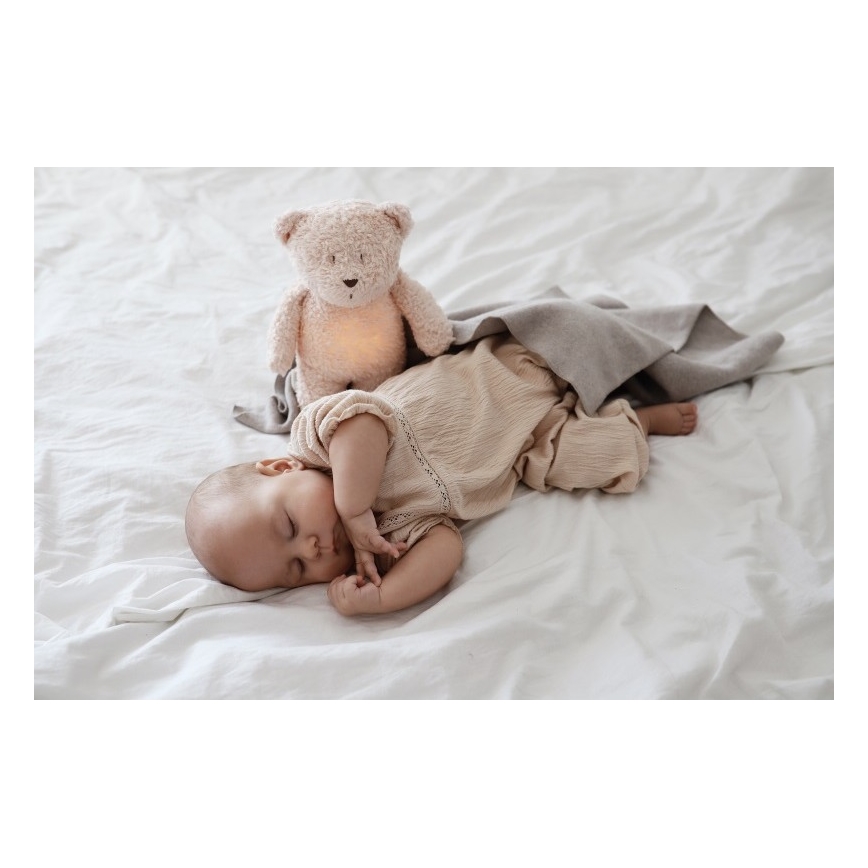 Moonie - Snuggle buddy with a melody and light little bear organic rose natur