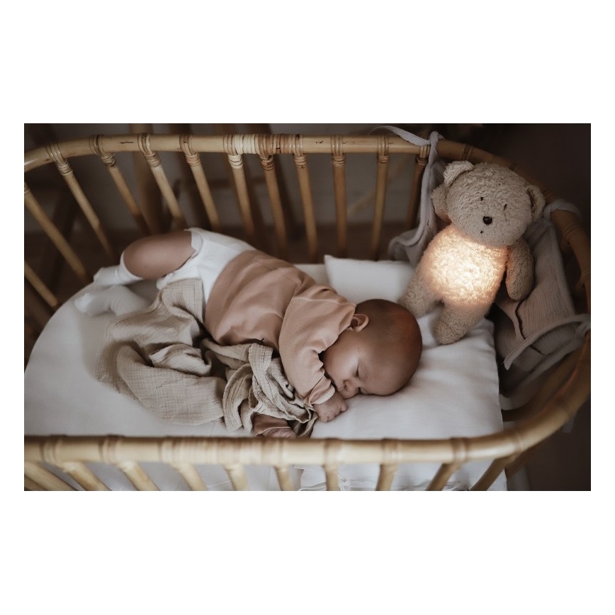 Moonie - Snuggle buddy with a melody and light little bear organic rose natur