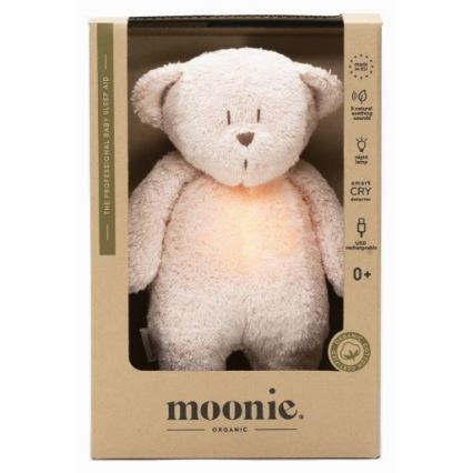 Moonie - Snuggle buddy with a melody and light little bear organic rose natur