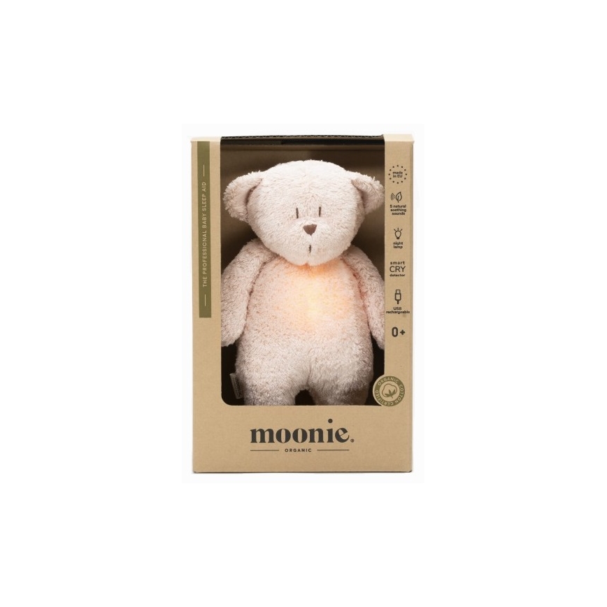 Moonie - Snuggle buddy with a melody and light little bear organic rose natur