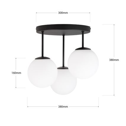 MOONLIGHT flush-mount ceiling light, 3xE27/15W/230V, black