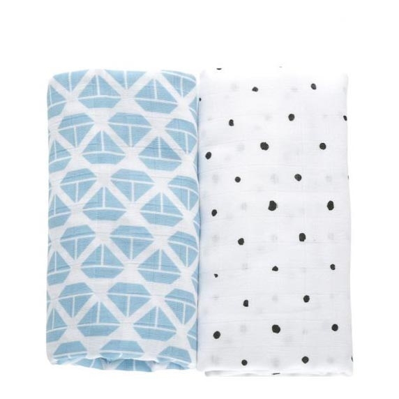 MOTHERHOOD - Muslin blanket 2pcs Blue Boats 100x120 cm