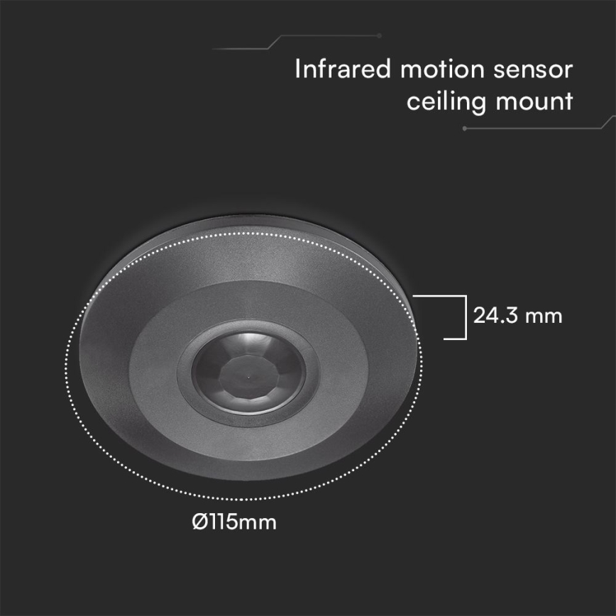 Motion sensor ceiling PIR 360° 1000W/230V black