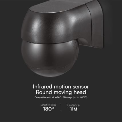 Motion sensor PIR 180° 400W/230V IP44 black