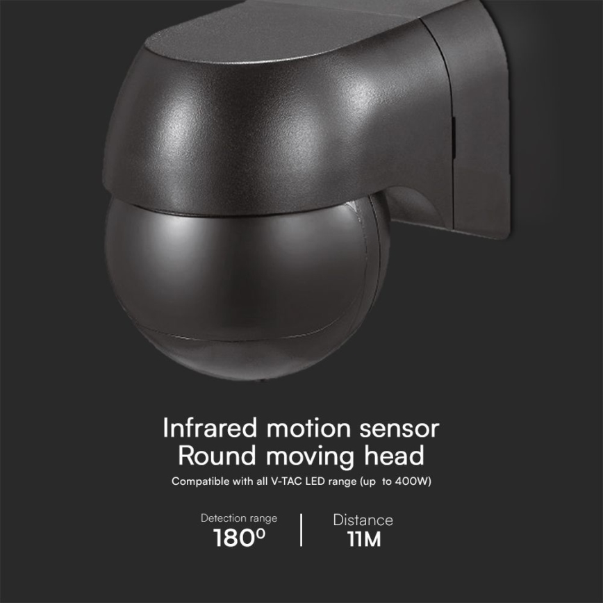 Motion sensor PIR 180° 400W/230V IP44 black