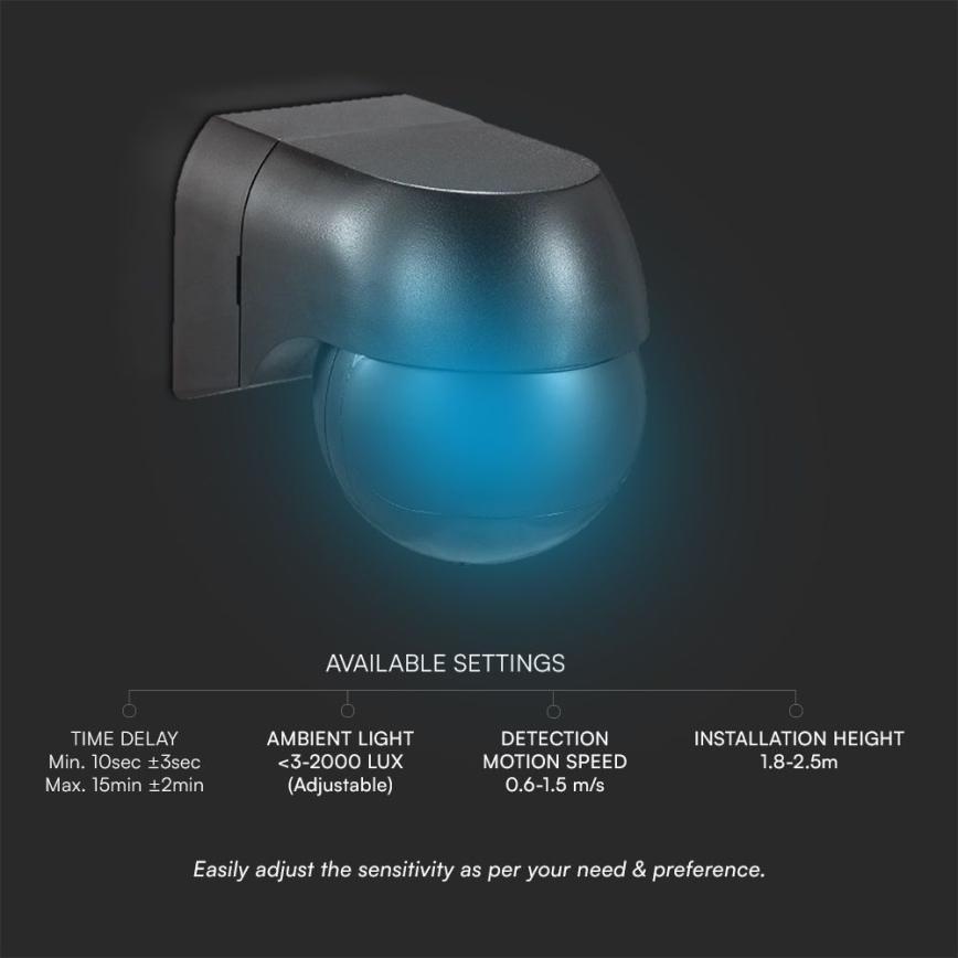 Motion sensor PIR 180° 400W/230V IP44 black