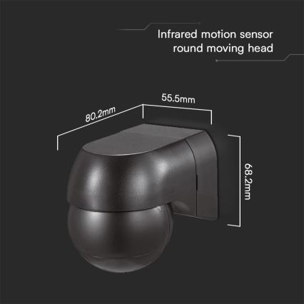 Motion sensor PIR 180° 400W/230V IP44 black