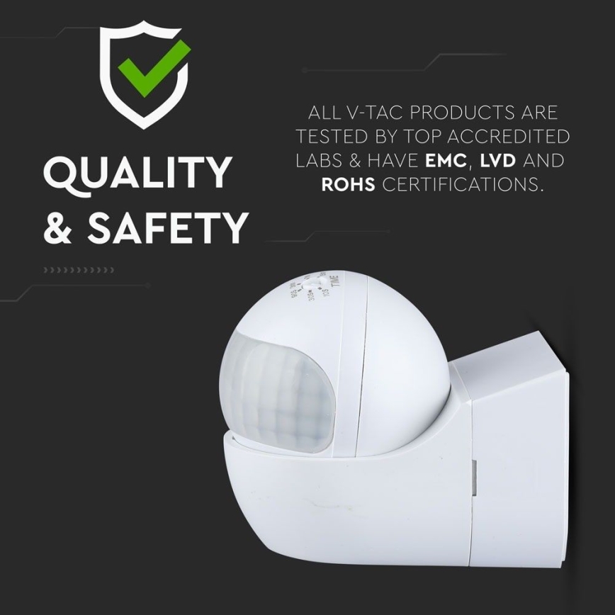 Motion sensor PIR 180° 800W/230V IP44 white