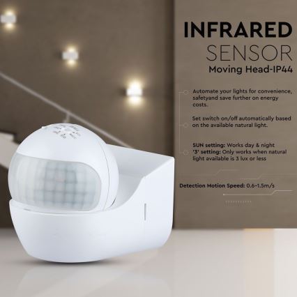 Motion sensor PIR 180° 800W/230V IP44 white