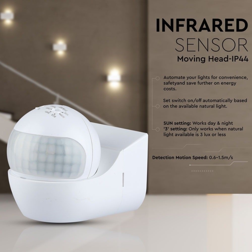 Motion sensor PIR 180° 800W/230V IP44 white