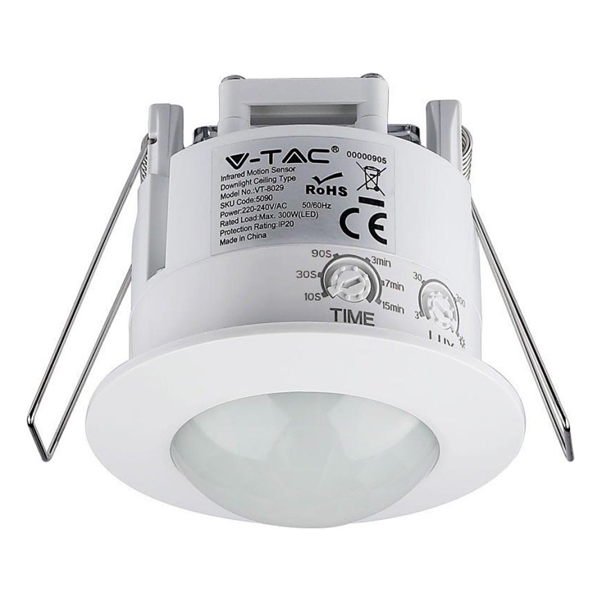 Motion sensor recessed PIR 360° 300W/230V white