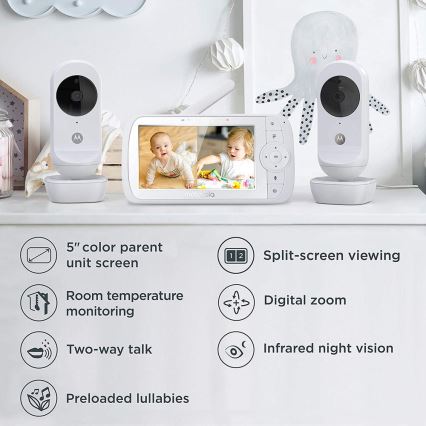 Motorola VM35-2 - Rechargeable baby monitor with 2 cameras, 2000 mAh battery