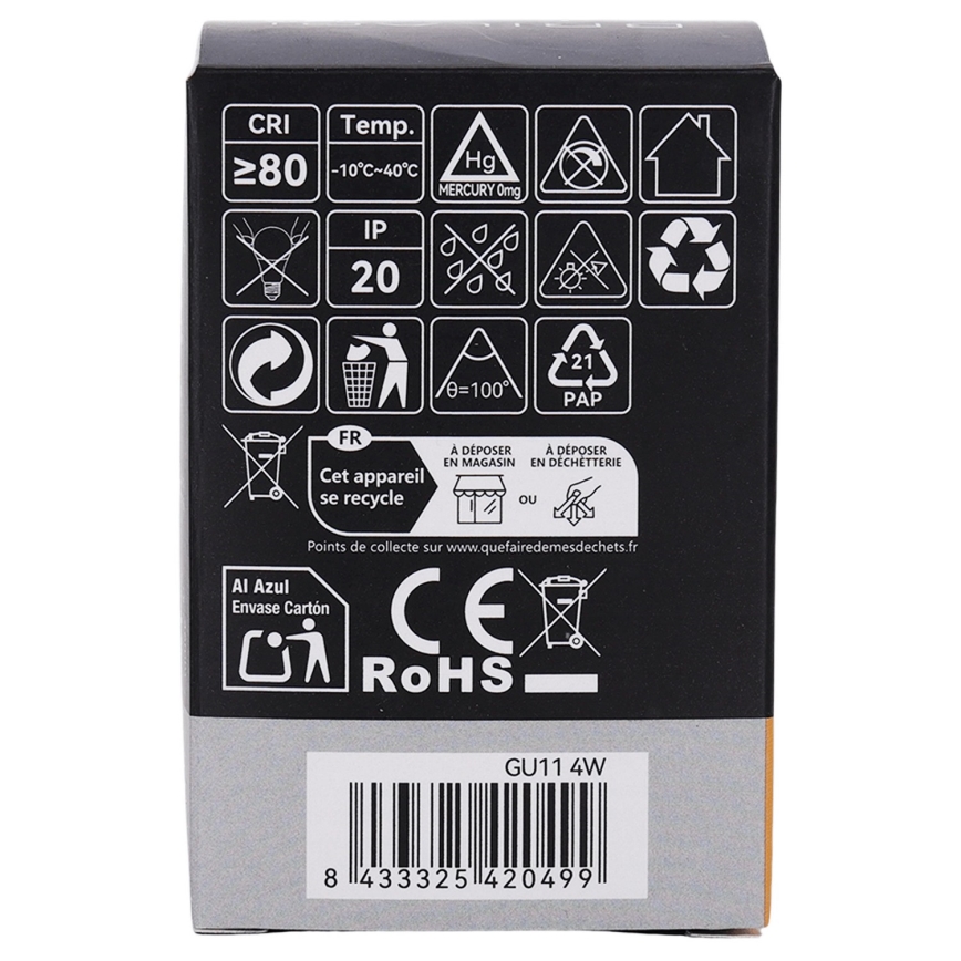MR11 LED Bulb GU10, 4W, 230V, 3000K - BRILAGI