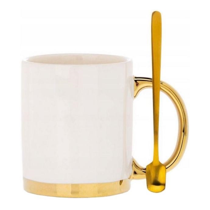 Mug with spoon LANA creamy/gold