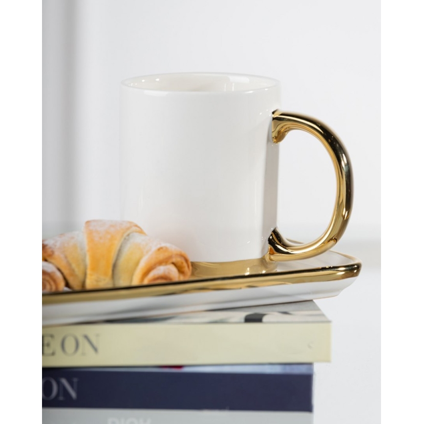 Mug with spoon LANA creamy/gold