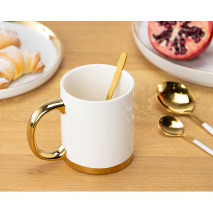 Mug with spoon LANA creamy/gold