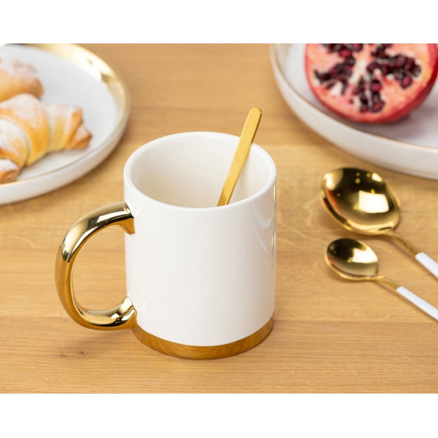 Mug with spoon LANA creamy/gold