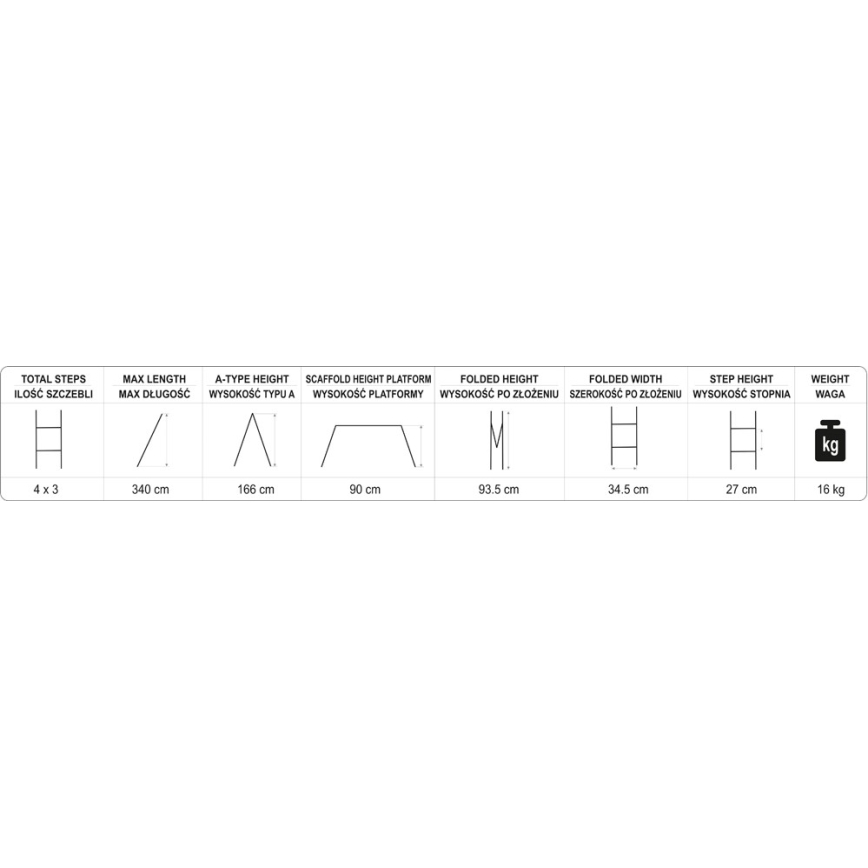 Multifunctional ladder 3,4 m