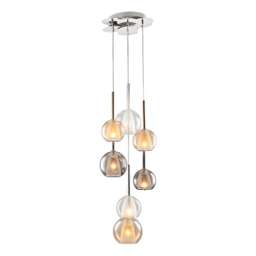 MUSCAT cable-suspended chandelier 7xE14/40W/230V smoked/gold/clear
