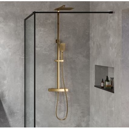 NAESBY Brushed Brass Thermostatic Shower Set