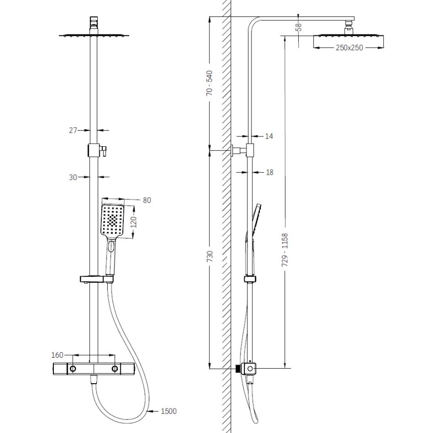 NAESBY Thermostatic Shower Set, Polished Brass