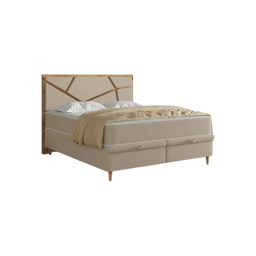 NAOMI Upholstered Bed with Included Mattresses and Storage, 160x200 cm, Beige