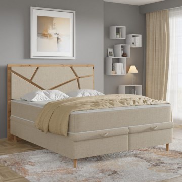 NAOMI Upholstered Bed with Included Mattresses and Under-Bed Storage, 180 x 200 cm, Beige