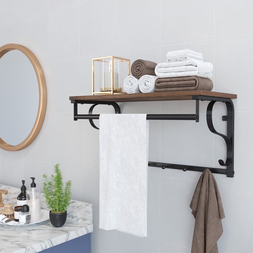 NATE Wall-Mounted Coat Rack with Shelf, Brown/Black