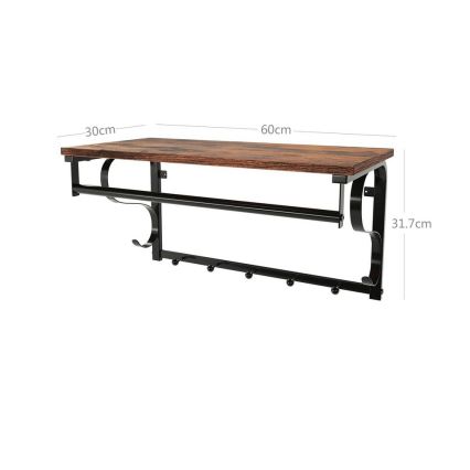 NATE Wall-Mounted Coat Rack with Shelf, Brown/Black