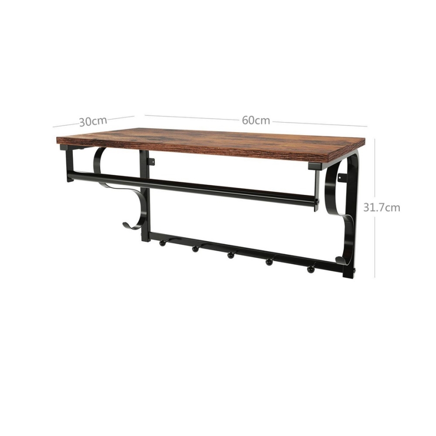 NATE Wall-Mounted Coat Rack with Shelf, Brown/Black