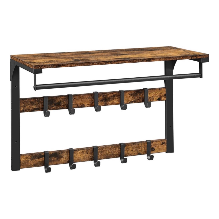 NATE Wall-Mounted Coat Rack with Shelf, Brown/Black