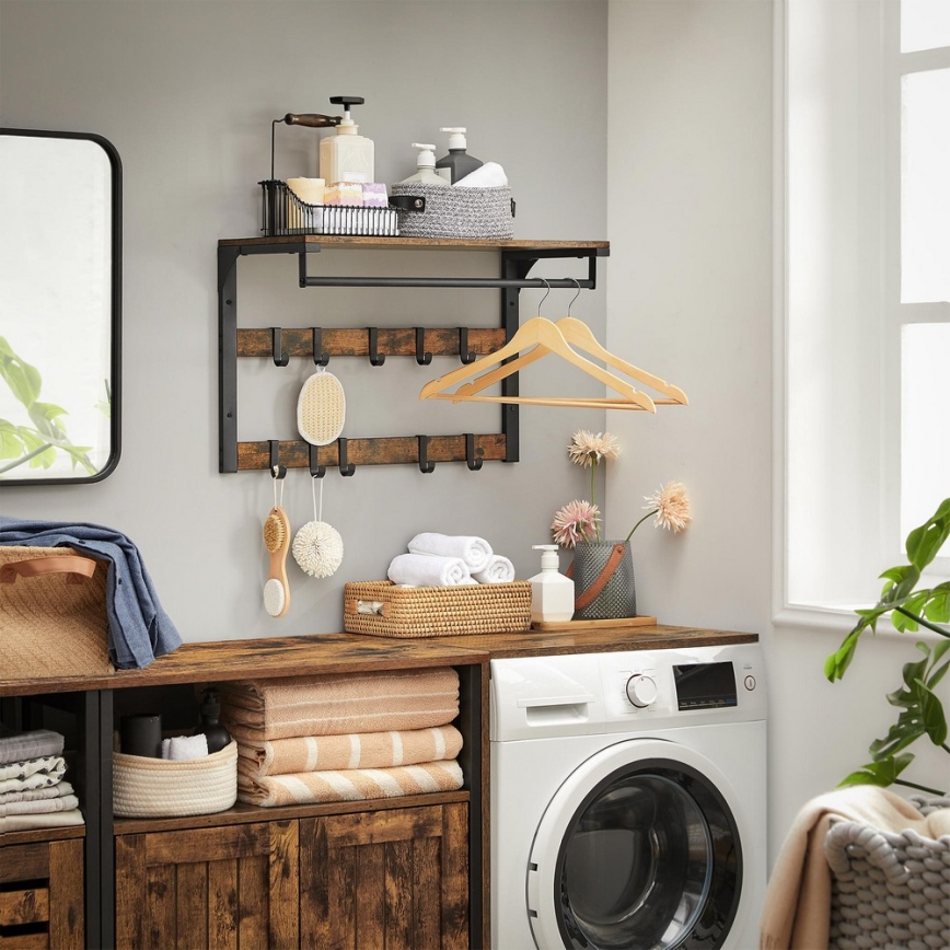 NATE Wall-Mounted Coat Rack with Shelf, Brown/Black