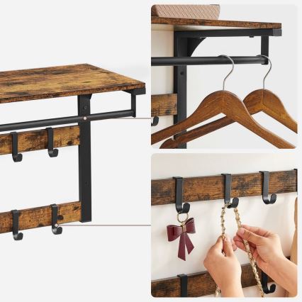 NATE Wall-Mounted Coat Rack with Shelf, Brown/Black