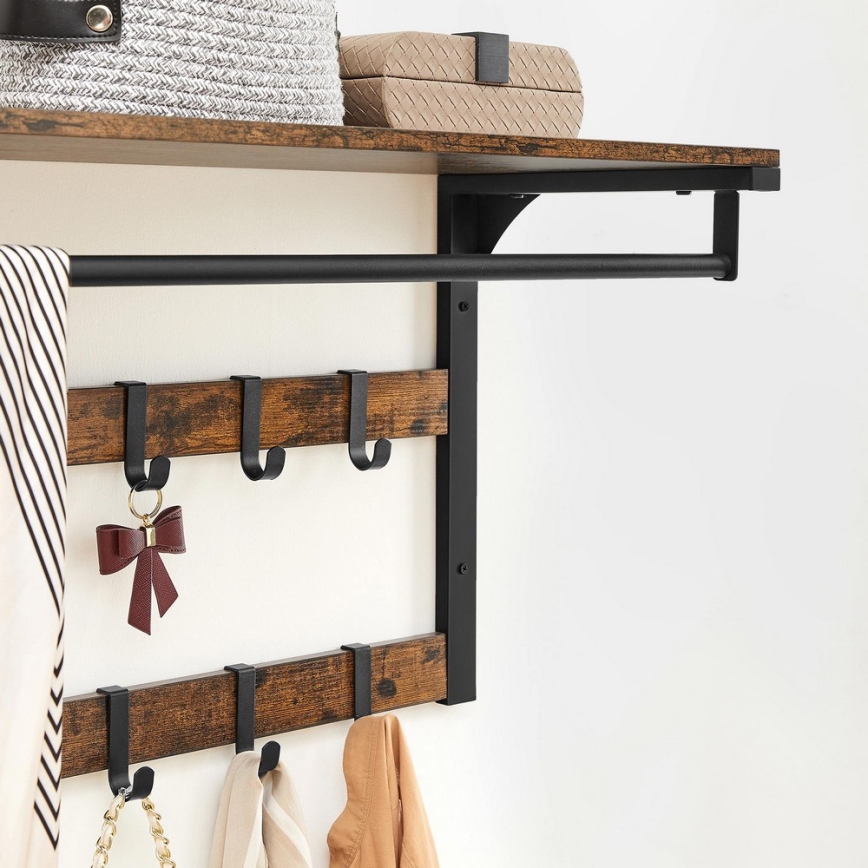 NATE Wall-Mounted Coat Rack with Shelf, Brown/Black